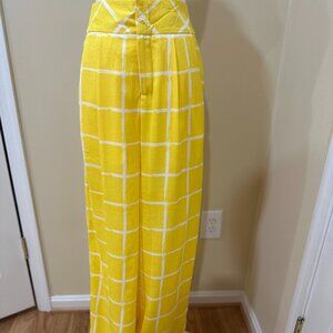 NWT MOON RIVER Anthropology Yellow White  Wide Leg Trousers Women Sz S